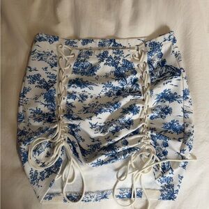 Blue and White Lace-Up Skirt